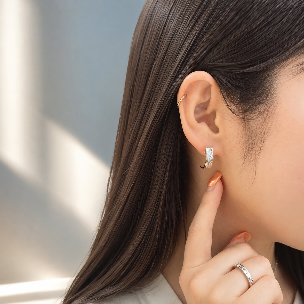 ハーフフープ プルメリア&ヘリテージピアス 【4-2956】