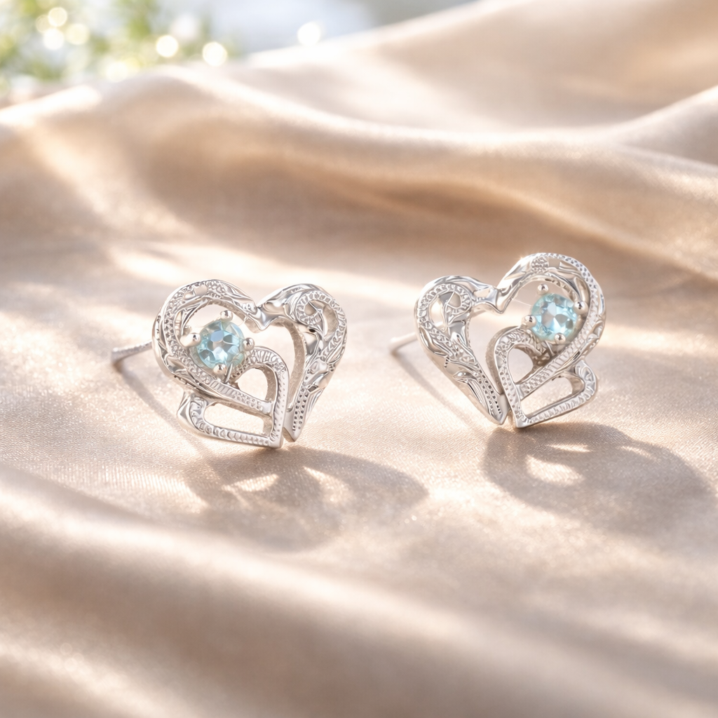 ハートアクアマリンピアス 【4-1959】