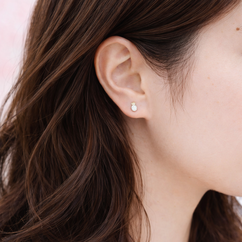 ミニパイナップル パヴェCZピアス 【4-2338】