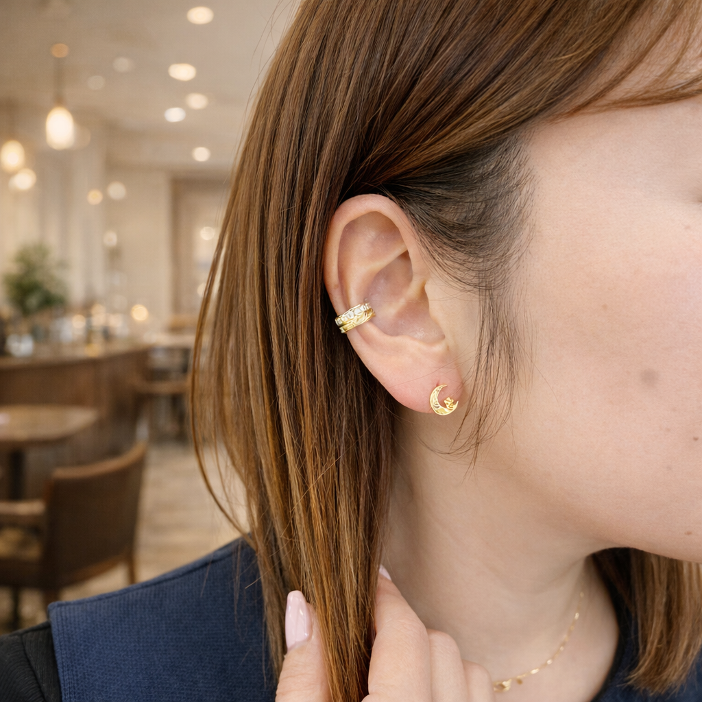 三日月×プルメリアピアス 【4-2291】