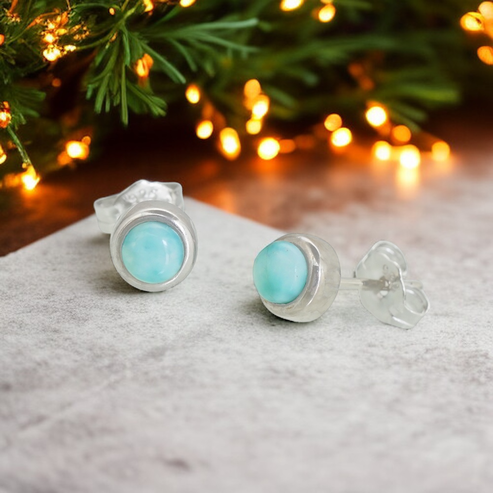 ラリマーラウンドピアス 【4-1331】