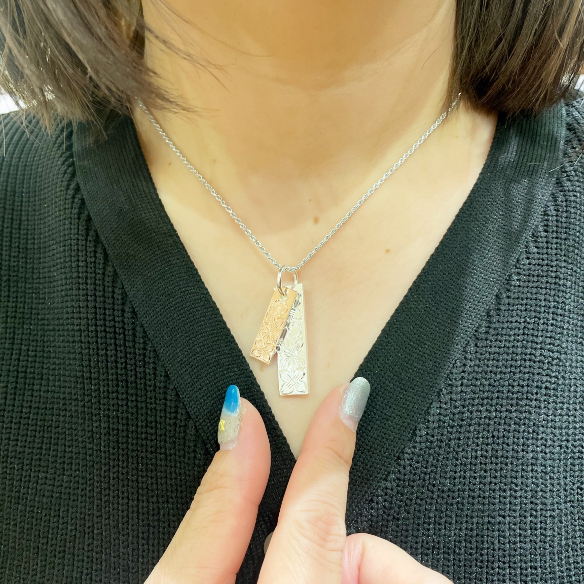 2トーン2連プレートペンダント 【2-7076】