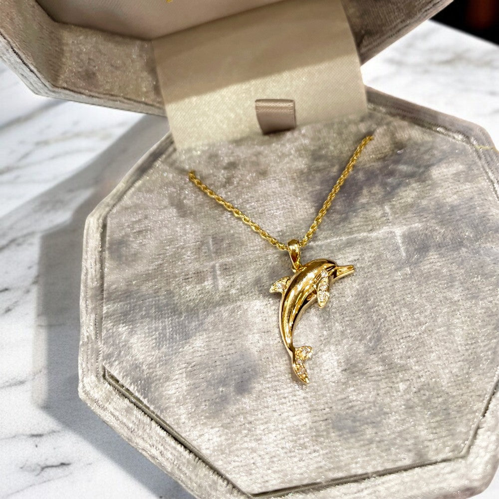 K14 イルカダイヤペンダント 【7-1895】