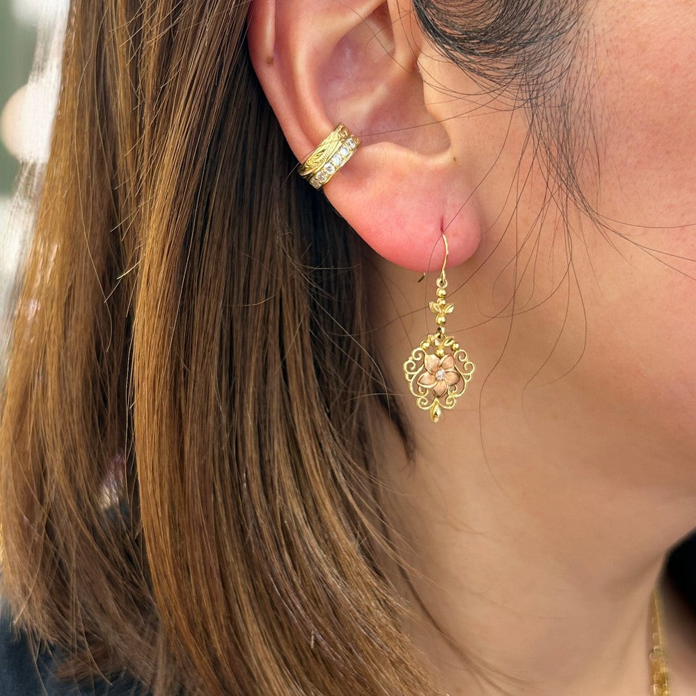 K14スクロール&プルメリアピアス 【9-1015】