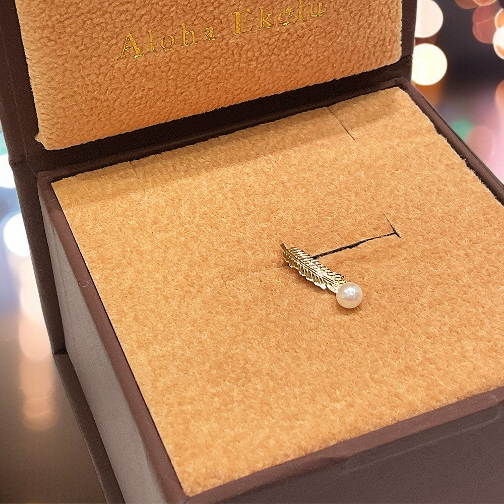 片売り・K18フェザーパールピアス(Yellow Gold) 【12-1048】