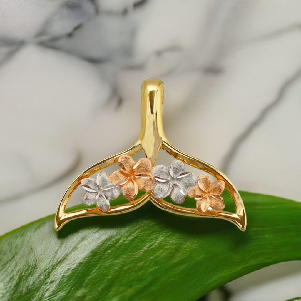 K14 3カラープルメリア・テールペンダント 【7-3615】