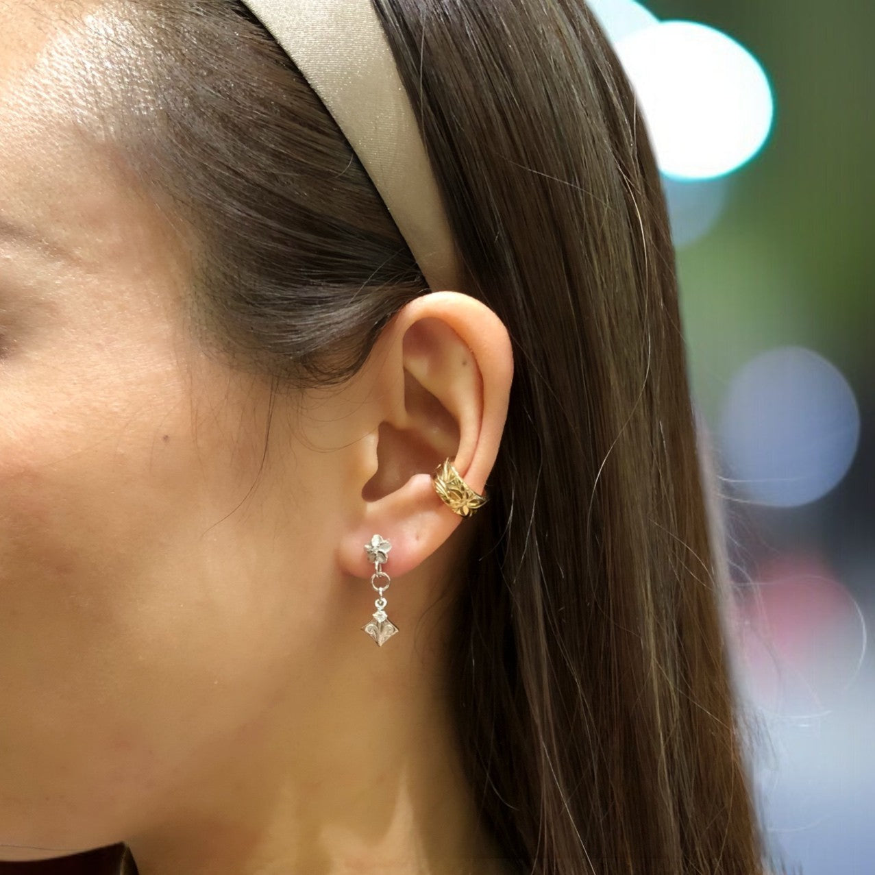 プルメリア&スクエアczピアス 【4-3199】