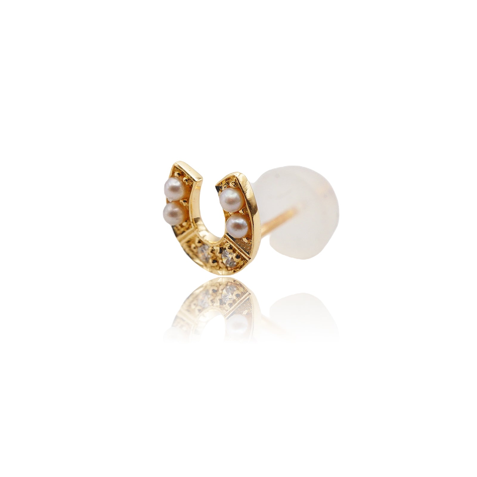 片売り K10 Dia＆パール馬蹄ピアス　【12-2717】