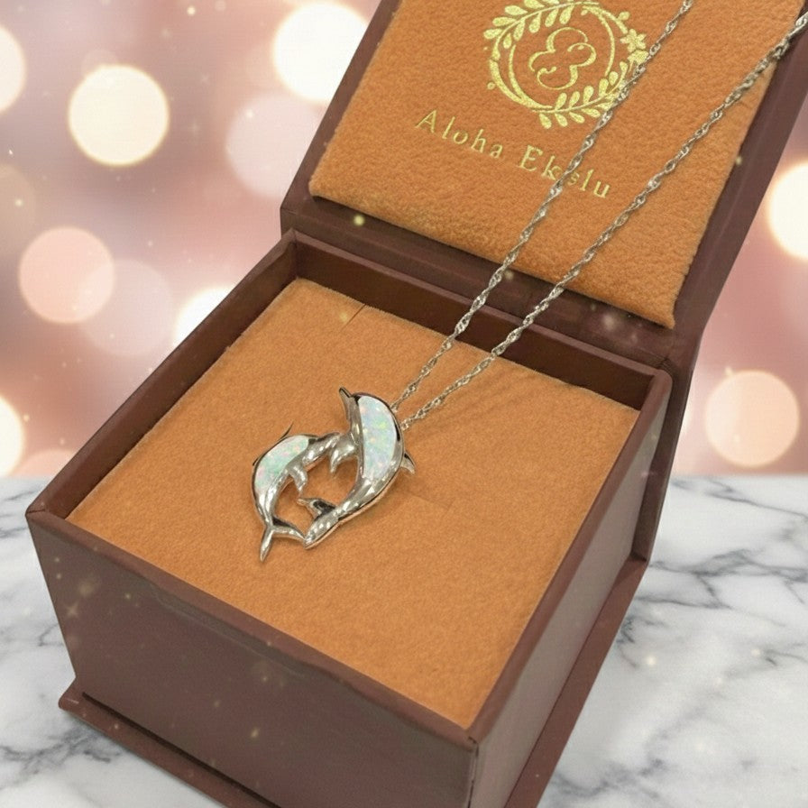 オパールツインイルカペンダント　【2-1357】