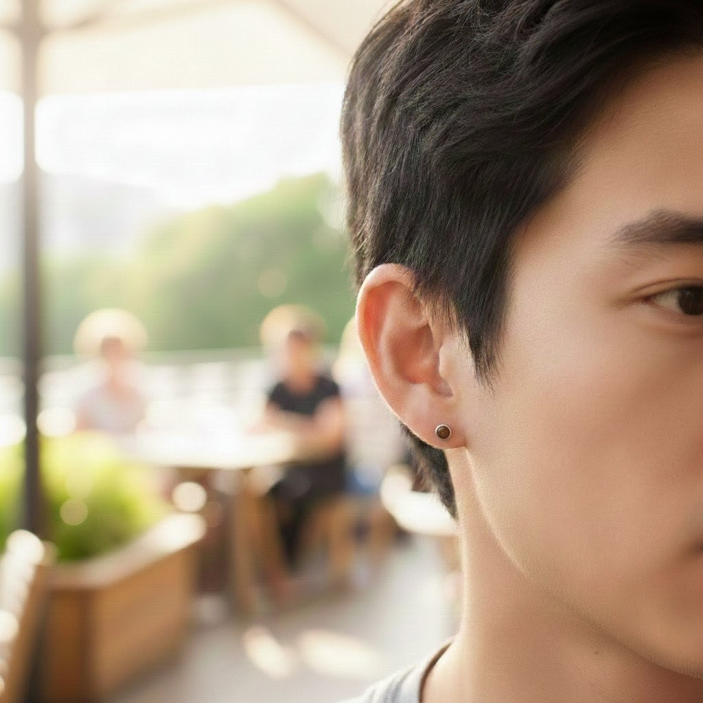 コアウッドラウンドピアス(ロジウムコーティング)　【4-0495】