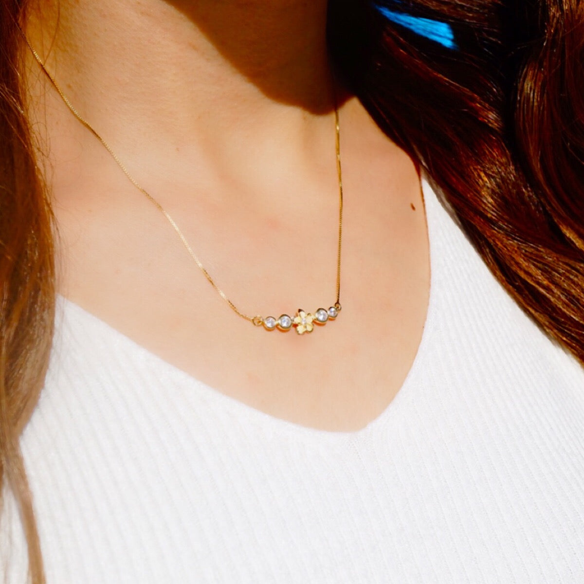 チェーン付きプルメリアCZネックレス　【2-3306】