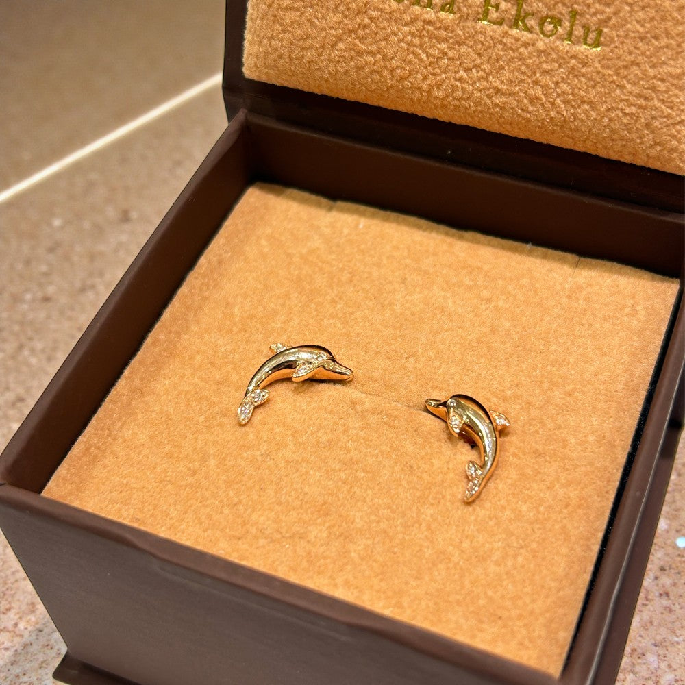 14K Diaイルカピアス　【9-1510】