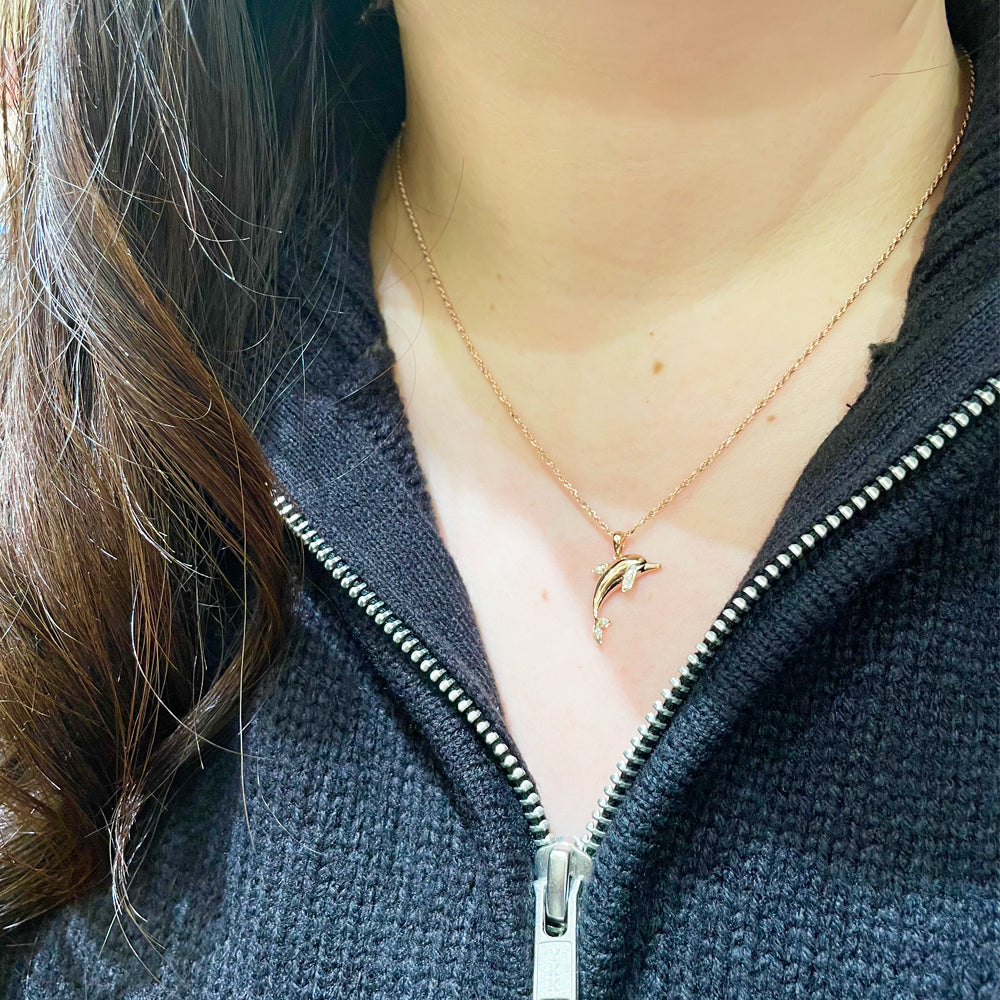 K14 イルカダイヤペンダント　【7-1895】