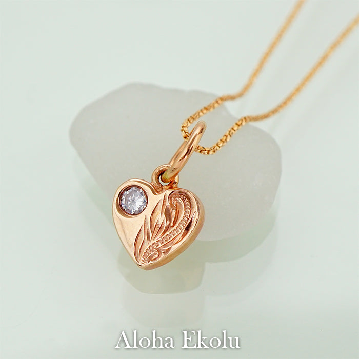 K14　ハートスクロールジルコニアペンダント　【7-1659】