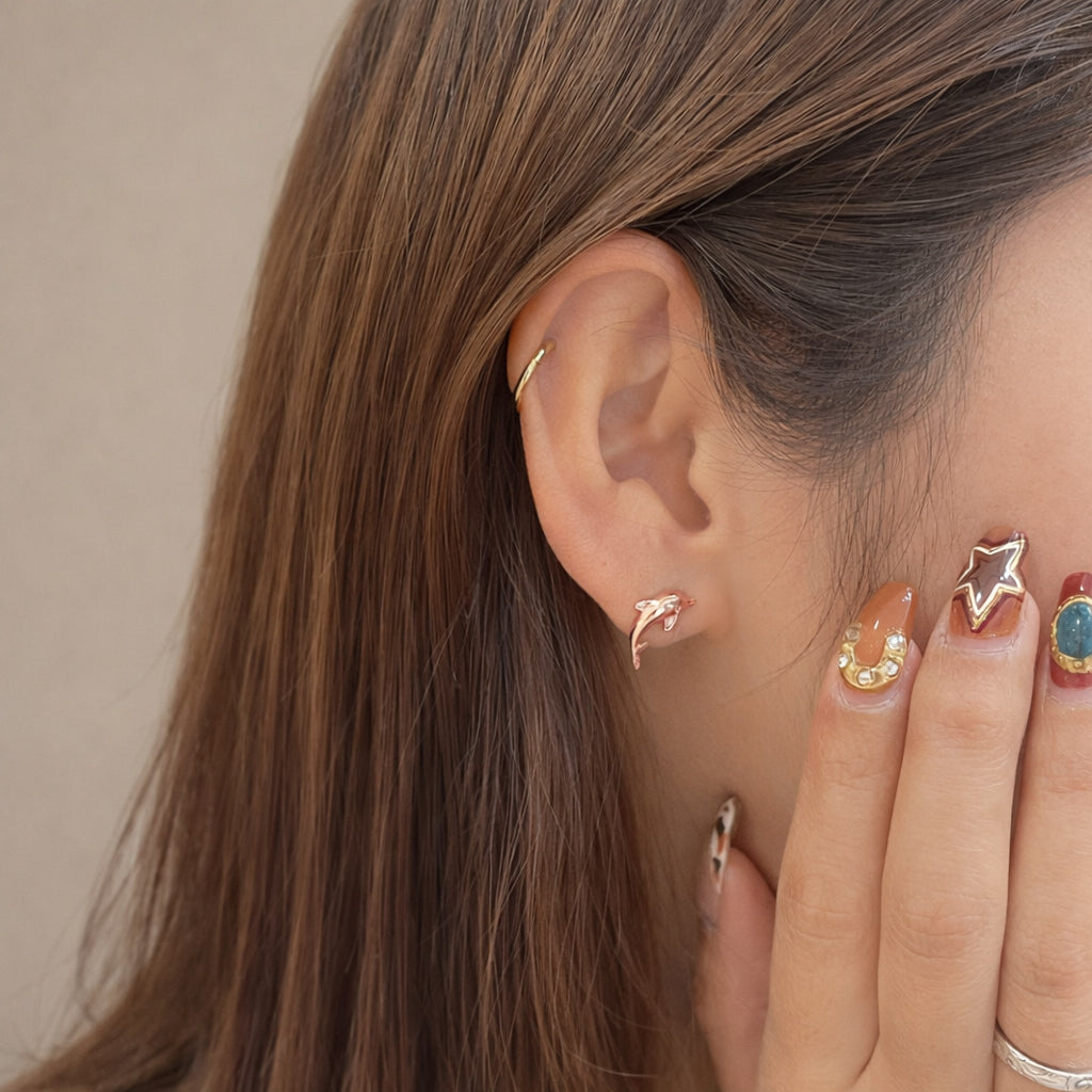 14K Diaイルカピアス　【9-1510】