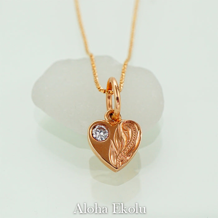 K14　ハートスクロールジルコニアペンダント　【7-1659】