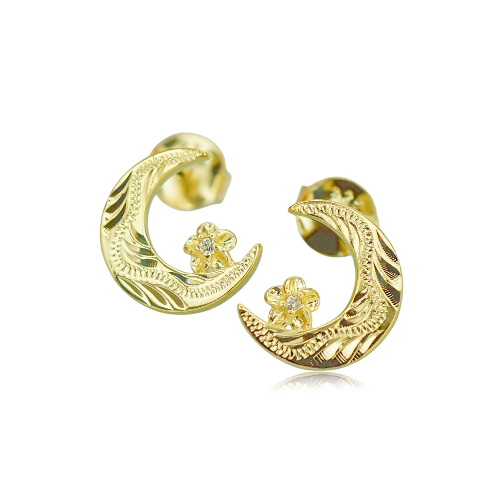 三日月×プルメリアピアス(キャッチ)　【4-2291】