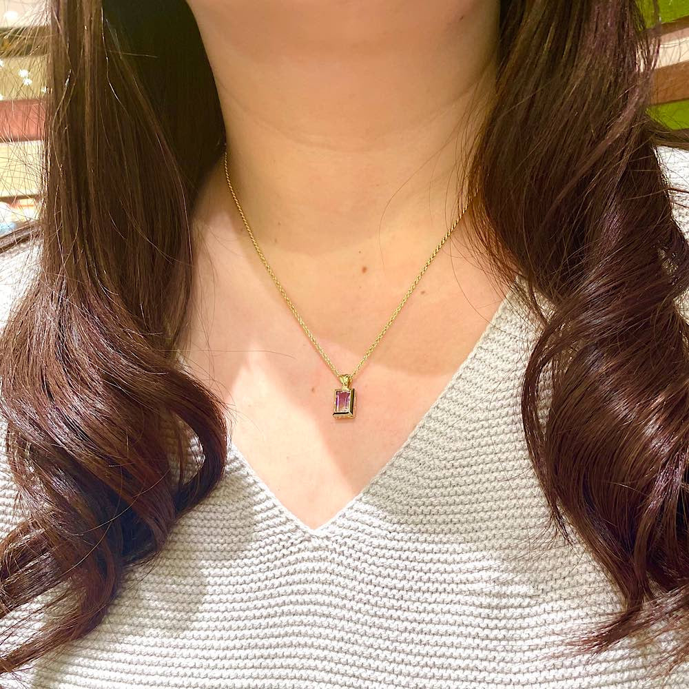 14K アメトリン手彫りペンダント(スクエア)　【7-3837】