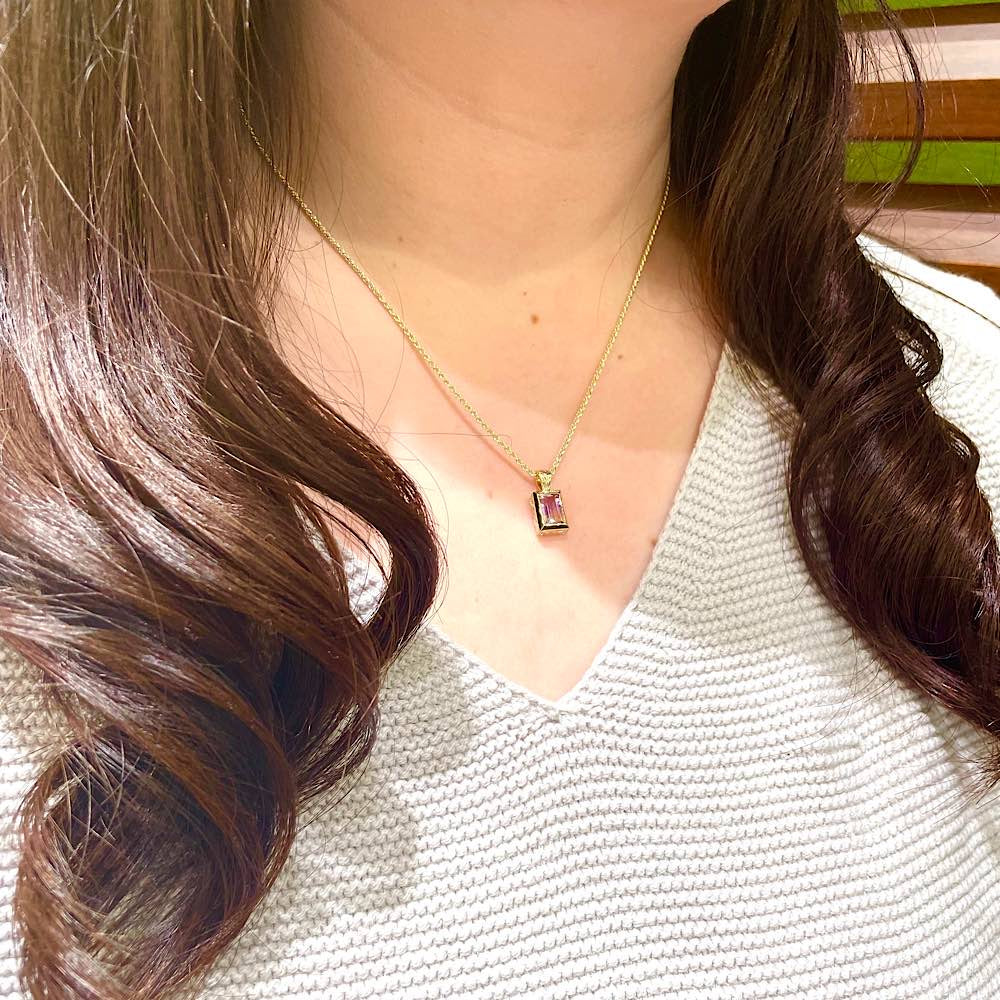 14K アメトリン手彫りペンダント(スクエア)　【7-3837】