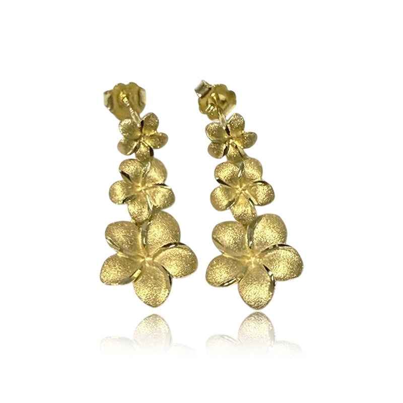 K14 プルメリア3連ピアス　【9-2029】