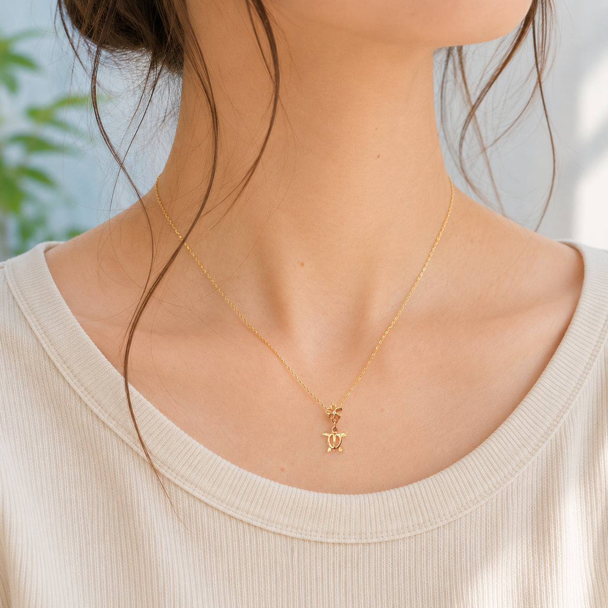K14プルメリア&ホヌペンダント　【7-3073】