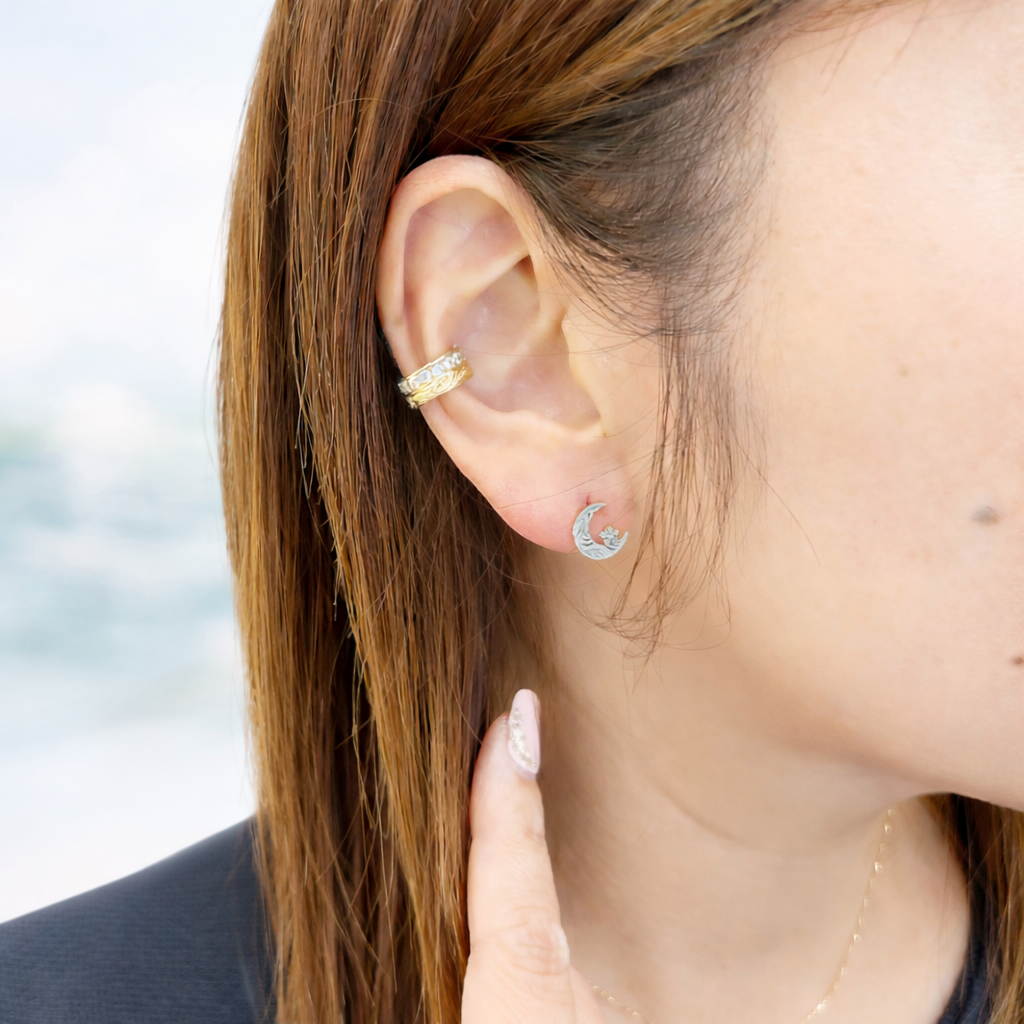 三日月×プルメリアピアス　【4-2291】