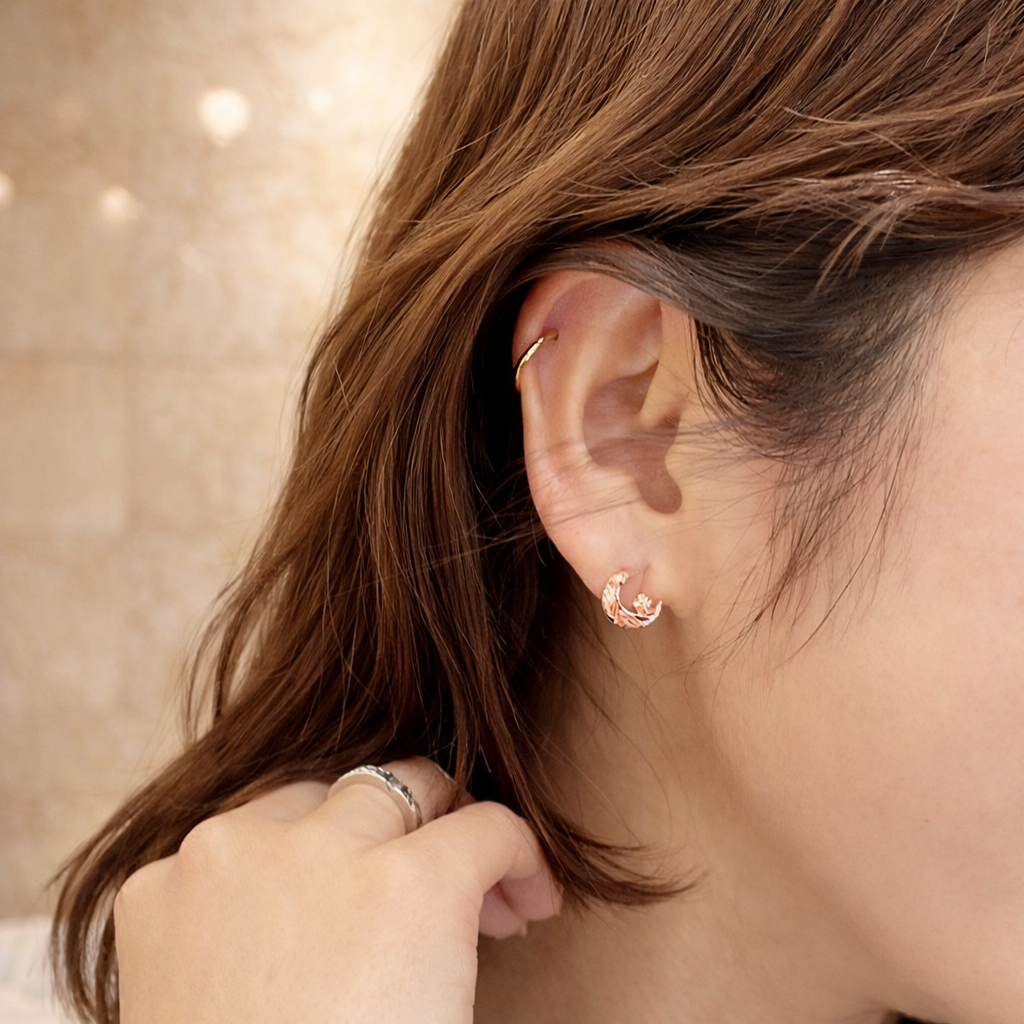 三日月×プルメリアピアス　【4-2291】