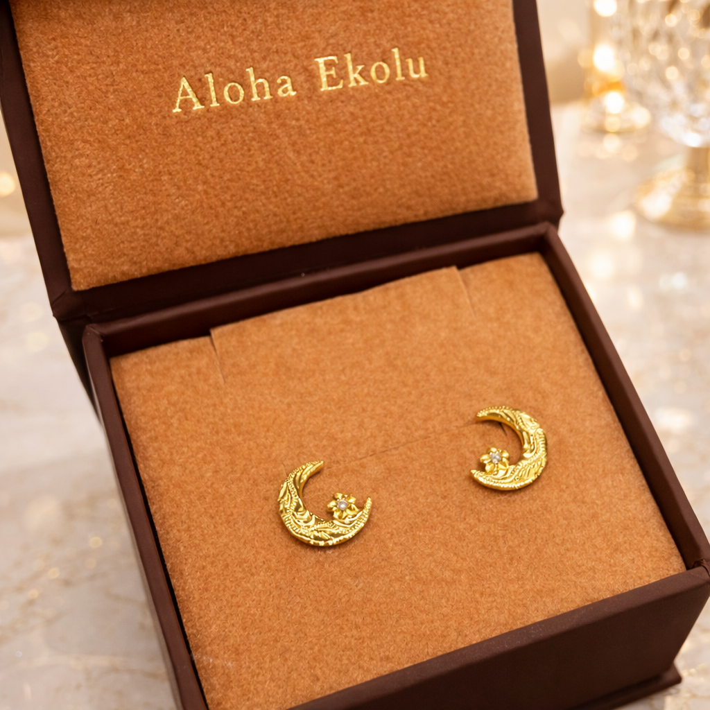 三日月×プルメリアピアス　【4-2291】