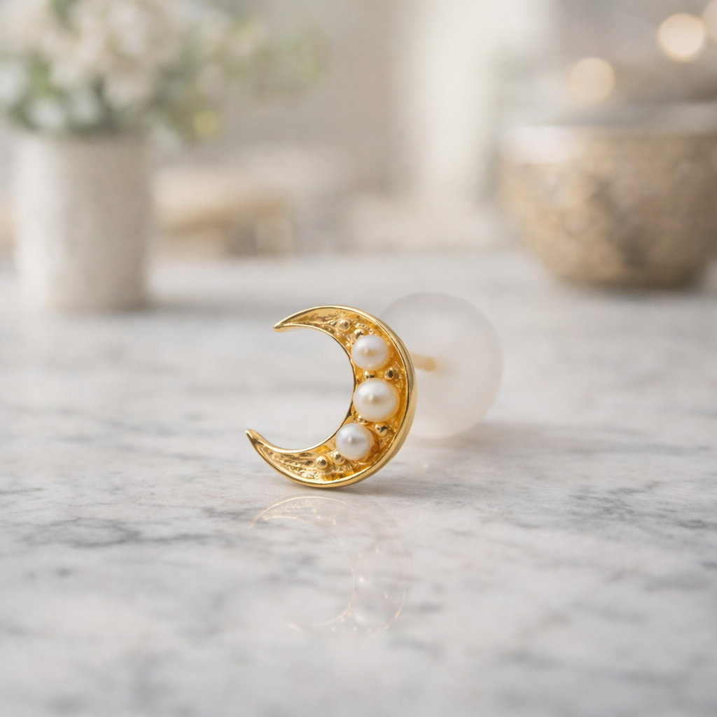 片売り K10パール三日月ピアス　【12-2700】