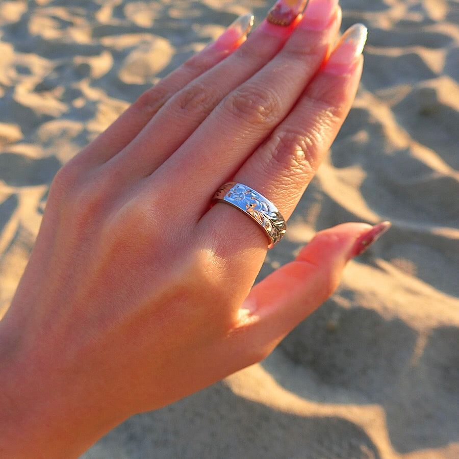 6mm マイレリーフ彫りプルメリア&ホヌリング　【3-3480】