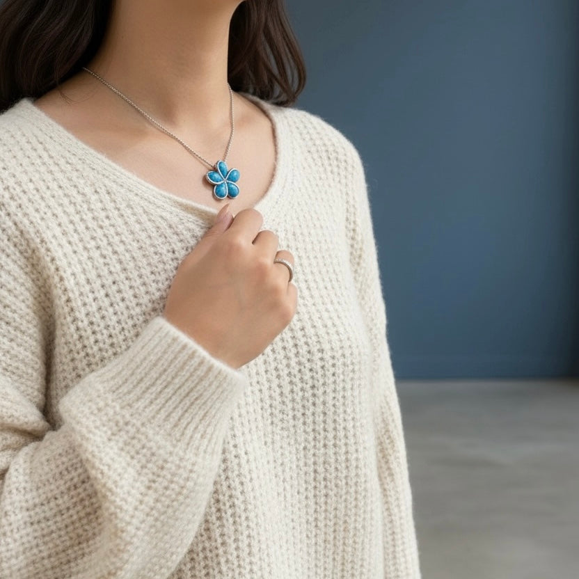 ターコイズプルメリアペンダント　【2-3399】