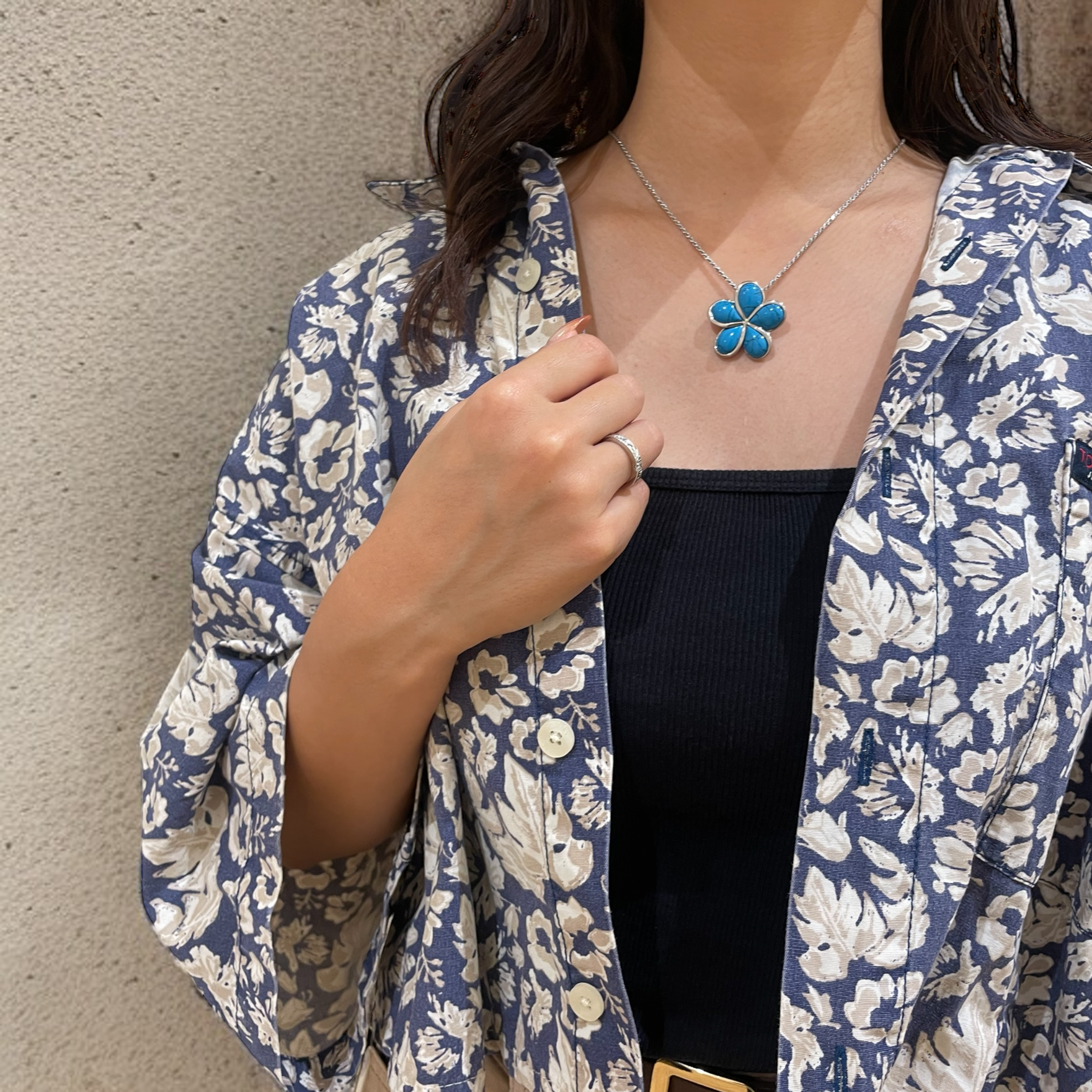 ターコイズプルメリアペンダント　【2-3399】