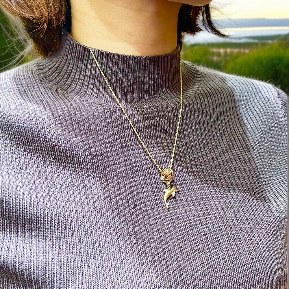 K14 イルカダイヤペンダント　【7-1895】