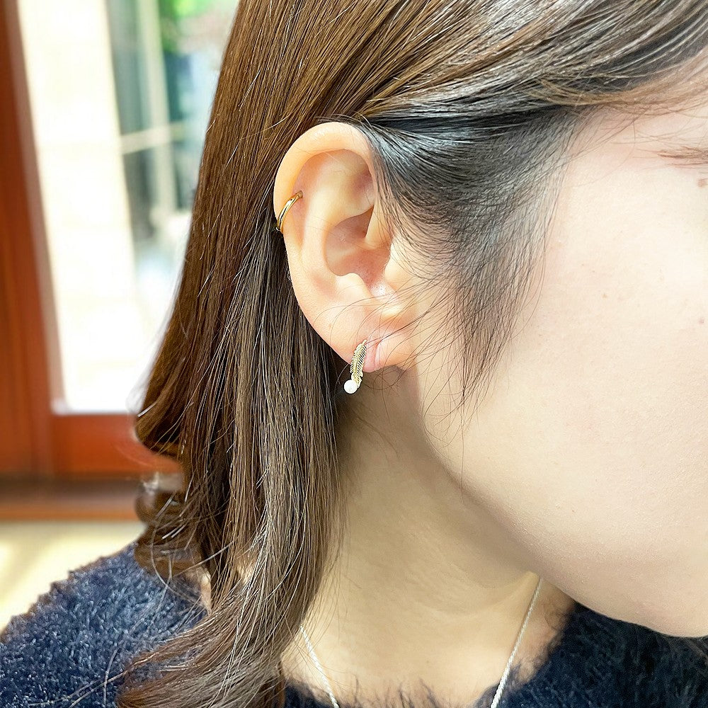 片売り・K18フェザーパールピアス(Yellow Gold)　【12-1048】