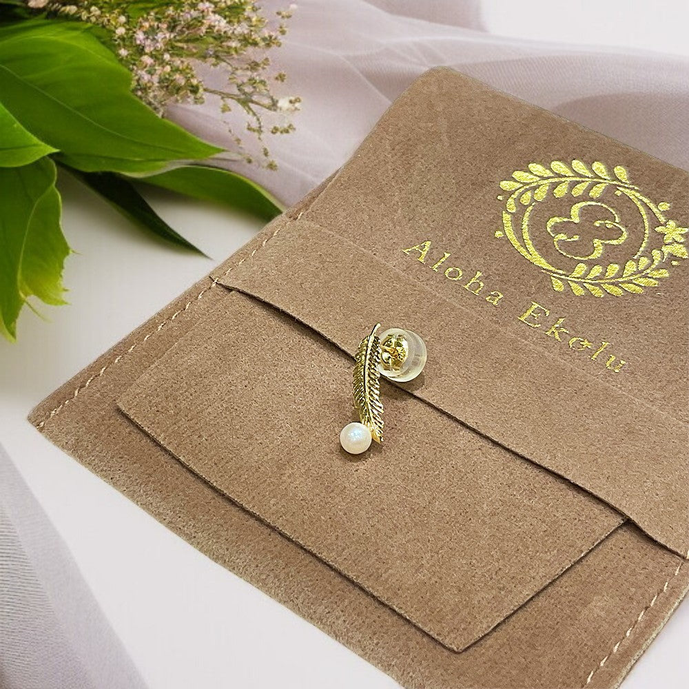 片売り・K18フェザーパールピアス(Yellow Gold)　【12-1048】