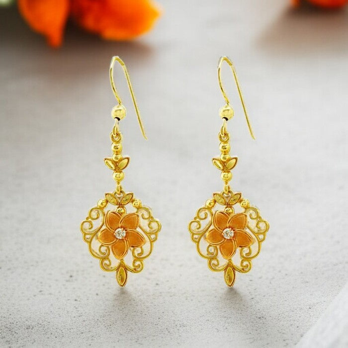 K14スクロール＆プルメリアピアス　【9-1015】