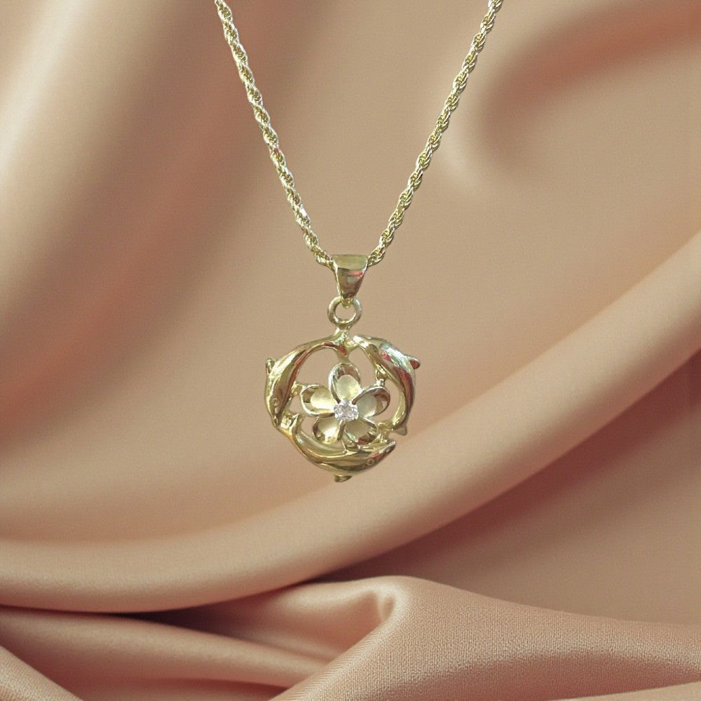 スイミングイルカ＆プルメリアペンダント　【2-5768】