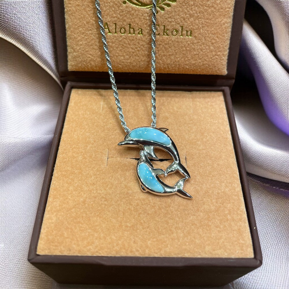 ラリマーツインイルカペンダント　【2-7168】